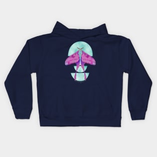 Neon Luna Moth on Half Moons Watercolor Art Kids Hoodie